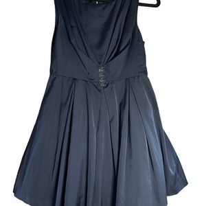 Maginn Size 8 Navy Rayon Sleeveless Cocktail Dress, fit and flare, layered